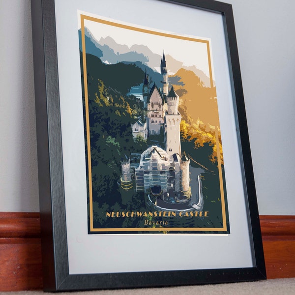 Neuschwanstein Castle Print bavaria germany Poster Wall decor picture holiday gift Home Souvenir retro Art Travel vintage Deutschland style