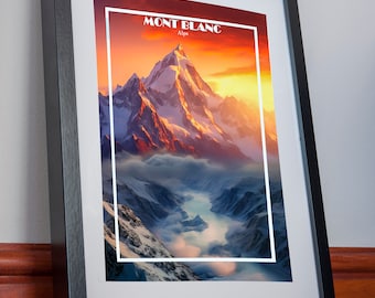 Mont Blanc Print Poster Canvas Alps Poster France Italy canvas Vintage Travel Poster Wall Art Decor Affiche Picture Holiday Gift Souvenir