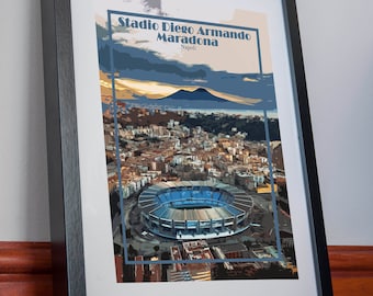 Napoli Stadium Print Poster Maradona San Paolo Vintage Artwork Italy Picture Holiday Gift Home Vacation Souvenir Retro Art Travel Wall Style