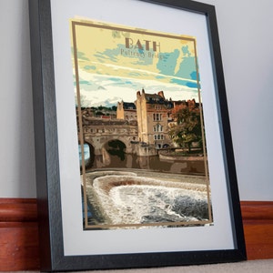 Póster impreso para baño, lienzo, puente Pulteney, Arte de la pared Decoración, póster Vintage de Inglaterra, imagen artística, regalo de vacaciones, recuerdo de vacaciones en casa, Retro