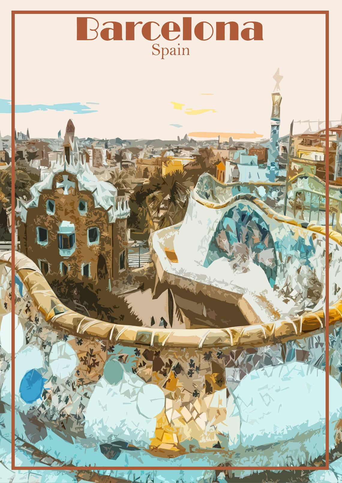 Barcelona Print Poster Park Güell Canvas Spain Wall Decor Etsy