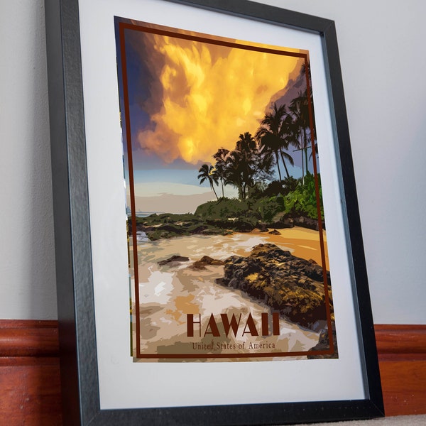 Hawaii Print Poster Canvas Poster Artwork Honolulu Picture Holiday Home decor Vacation Souvenir Retro Art Travel Vintage Wall affiche