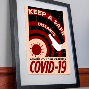 Covid 19 Poster di stampa Canvas Keep a Safe distance virus pandemic funny motivation office bathroom safety health and safety germs wall art