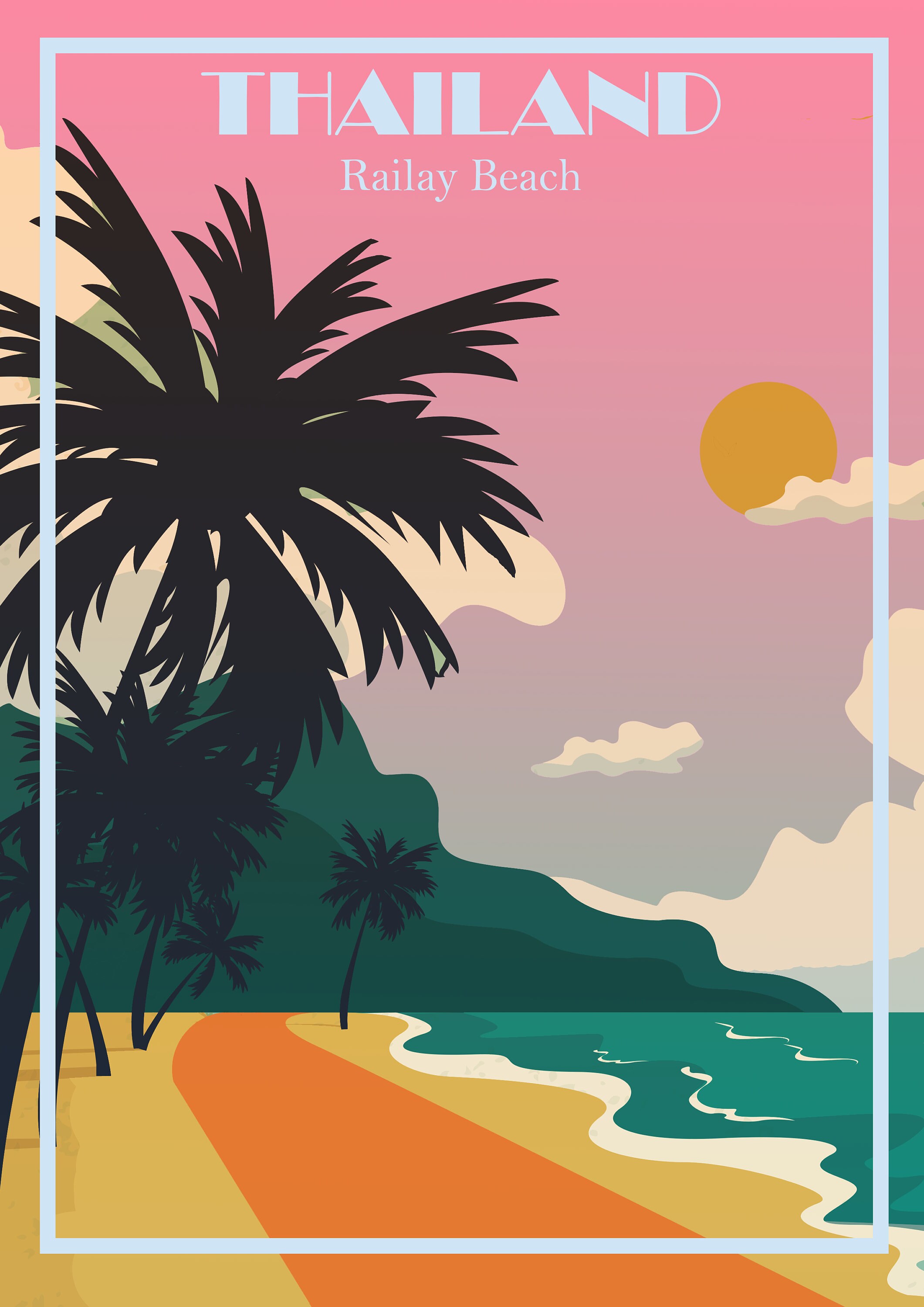 Thailand Print Poster Canvas Railay Beach Vintage Travel Etsy