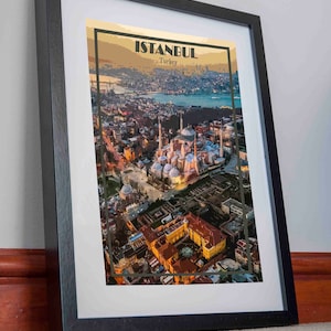Póster impreso en lienzo de Estambul, Turquía, puente del Bósforo, Ortakoy, mezquita de Santa Sofía, obra de arte, imagen de regalo, decoración del hogar, arte retro, viajes, vintage