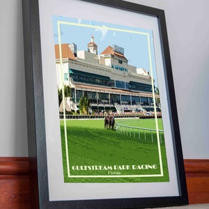 Gulfstream Park Stampa Tela Poster Florida Ippodromo corse di cavalli Picture Holiday Gift Sport ciclismo Travel Vintage