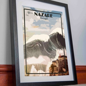 Nazare Imprimir póster Lienzo Portugal Arte de pared Nazaré surf regalo estilo de viaje decoración imagen Pintura nazare souvenir surf print