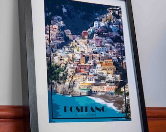 Póster impreso de Positano, lienzo, costa de Italia, arte de pared, costa de Amalfi, regalo, arte de pared, decoración, impresión, póster, lienzo, póster de viaje vintage, impresión, obra de arte
