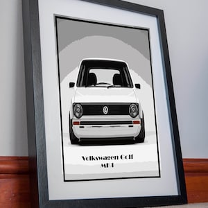 Volkswagen Golf Druck Poster Leinwand mk1 Classic Car Art Minimalistisch Vintage Stil Wandkunst Dekor Motorsport Legende altes Kunstwerk Druck Geschenk WRC
