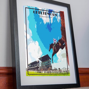 Póster de lienzo con impresión de carreras de Cheltenham, imagen de regalo de vacaciones, decoración deportiva, arte retro, viajes, pared vintage, espectáculo de caballos, juego, diversión, festival, carrera