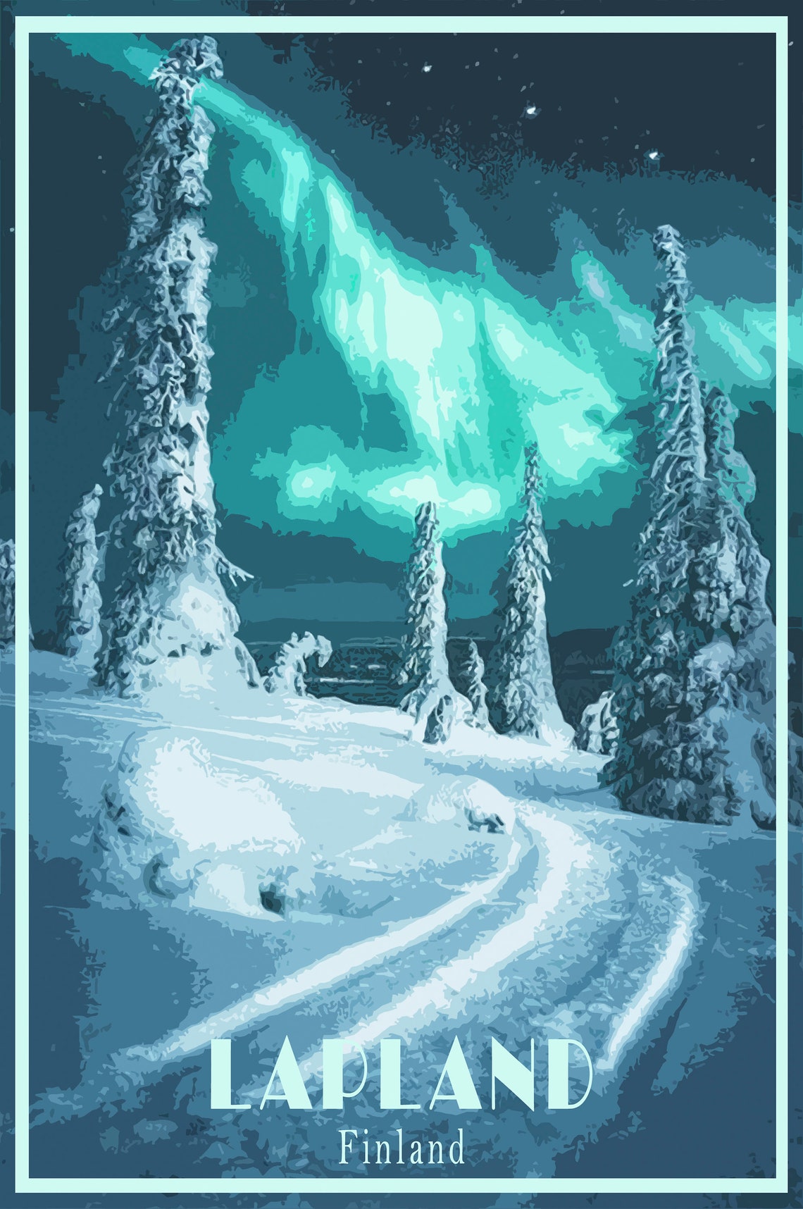 Lapland Print Finland Poster Canvas Vintage Travel Santa Claus Etsy