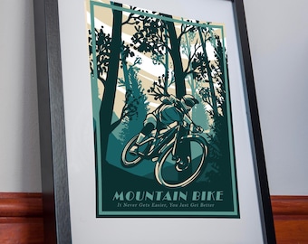 Mountain Bike Print Canvas poster downhill MTB vintage style travel wall art enduro ciclismo free ride track bars jump bmx inspiration sport