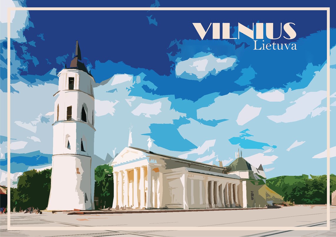 Vilnius Print Poster Lithuania Canvas gediminas tower vintage Etsy