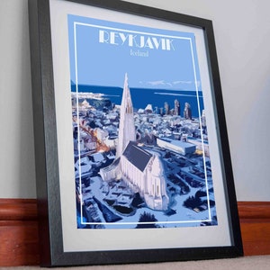 Reykjavik Druck Poster Island Leinwand Geschenk Kunstwerk Gemälde Kathedrale Urlaub Home Decor Urlaub retro Kunst Reisen vintage Wandwanderung