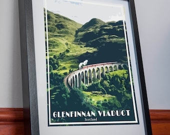 Glenfinnan Viaduct Print Poster Canvas Scotland Print  Poster Canvas Picture Wall Holiday Gift Home decor Retro Travel Vintage affiche Style