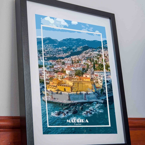 Madeira Funchal Druck Poster Stadt Leinwand Kunst Kunstwerk Bild Urlaub Home Dekor Urlaub Souvenir Retro Druck Reise Vintage