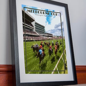 Melbourne Cup Print Leinwand Poster Flemington Racecourse Melbourne Festival Pferderennen Bild Urlaub Geschenk Sport Radsport Reise Vintage