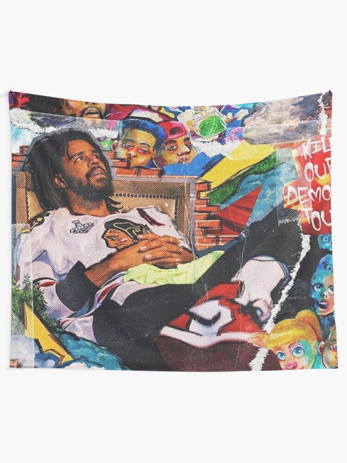 J Cole Collage Wall Tapestry, 2014 Forest Hills Wall Hanging Gifts Home ...