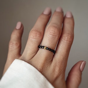 Elastic Stretch Stacking Ring | Obsidian, sterling silver gold plated | GemStone | Handmade