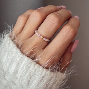 Elastic Stretch Stacking Ring | Kunzite, sterling silver gold plated | GemStone | Handmade