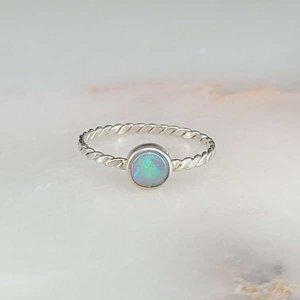 Vintage Opal Ring - U.S. Size 4 - Opal Gemstone Ring, Stackable Ring, Mid Finger Ring, Midi Knuckle Ring, Tiny Ring, 925 Sterling Silver