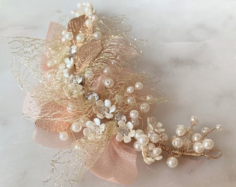 Vintage White Flowers Hair Vine, Flower Hair Pin, Wedding flower Hair Clips, Flower Crown Jewelry, Bridal Bridesmaid Hair Comb, Headpiece