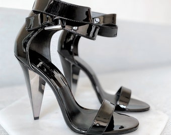 Michael Kors Black Leather Ankle-strap Sandals - Size EU 37 Niki Runway Collection - Black Heel, High Heel, Stiletto Heel, Cone Heel Shoes