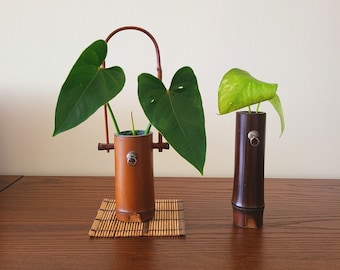 Vintage Set of 3 Nature Bamboo Vases - Mini Japanese Bamboo Vase by Actual Artist - Ikebana Flower Vase, Flower Pot, Home Decor, Table Decor