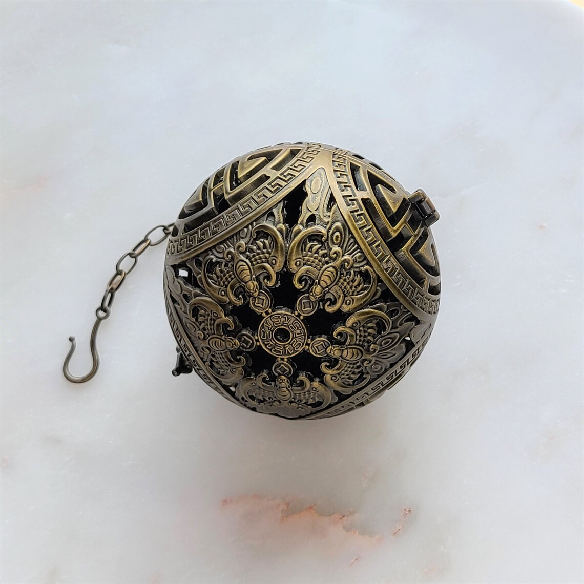 Alloy Incense Burner With Hanging Chain brand New Sphere Etsy Canada