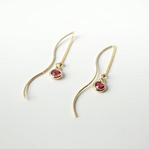Long Drop Gold Earrings With Red Ruby Glass Charm -Dangle Earrings, Wedding Earrings, Minimal Earrings, Party Earrings, Valentine’s Day Gift