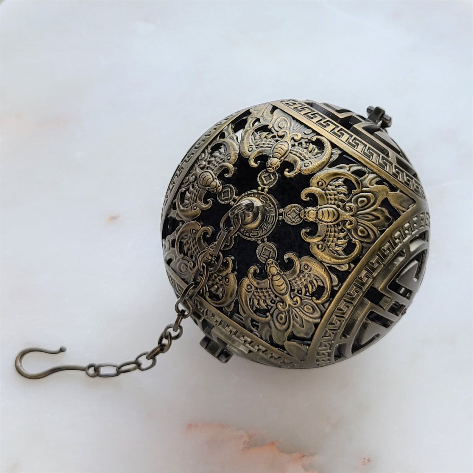 Alloy Incense Burner With Hanging Chain brand New Sphere Etsy