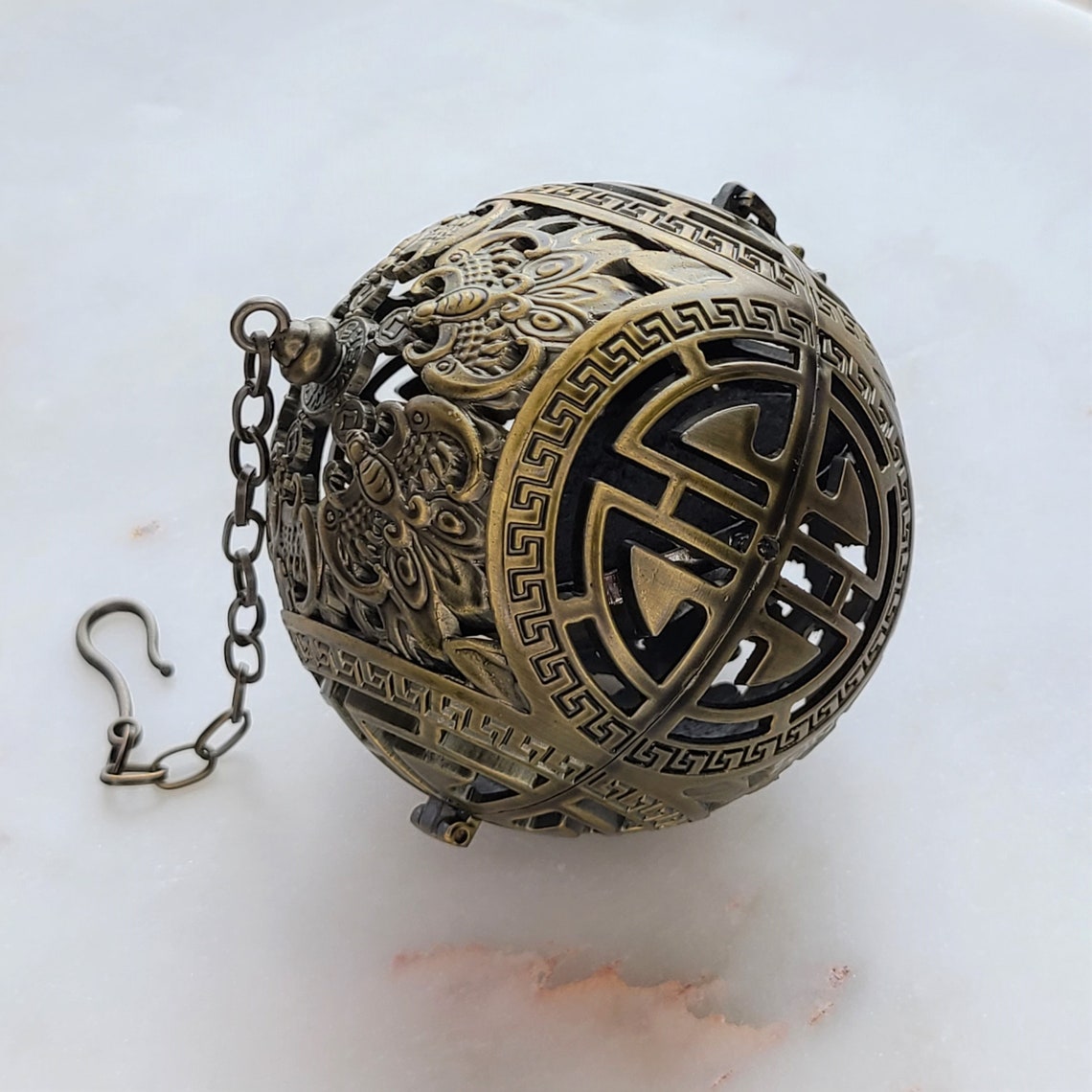 Alloy Incense Burner With Hanging Chain brand New Sphere Etsy Canada