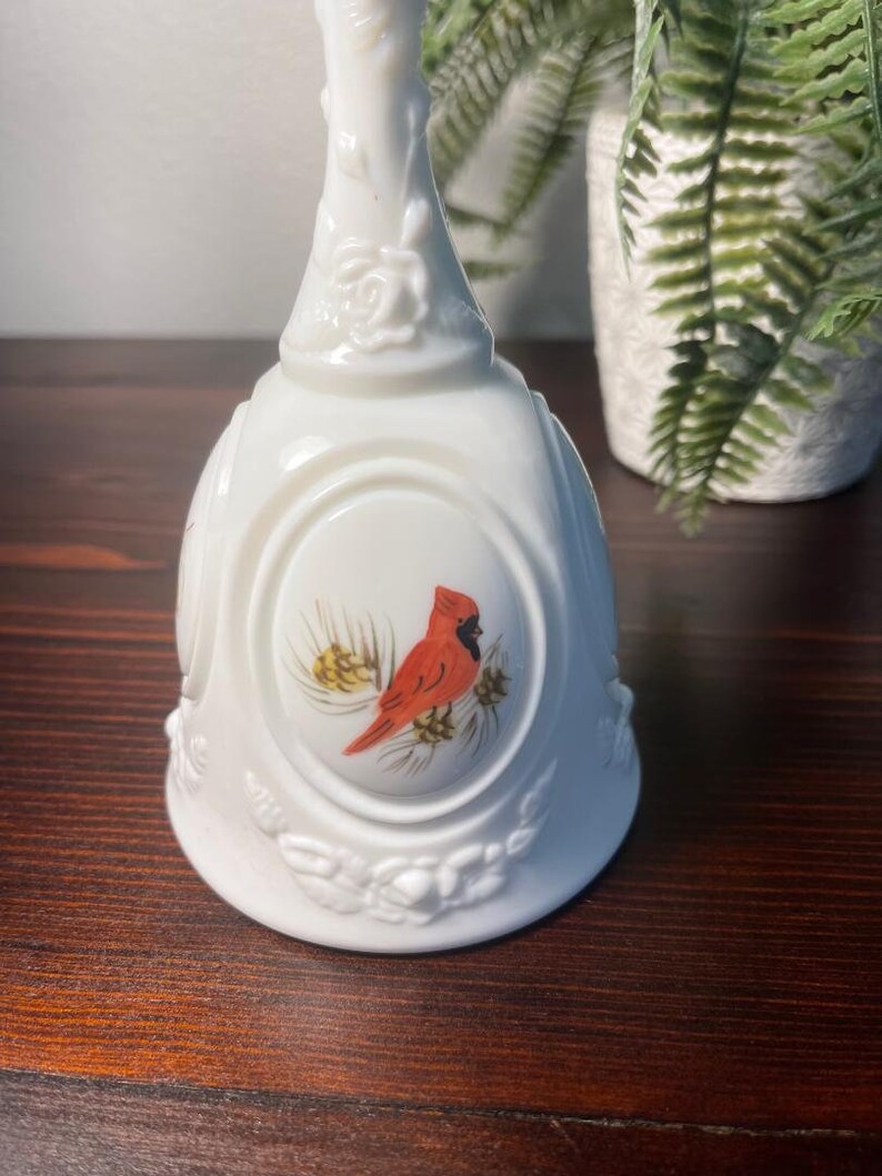 Vintage Fenton Cardinal Bird and Pinecone Design Milk Glass Hand ...