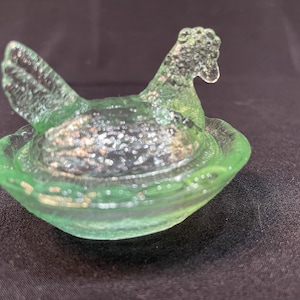 Vintage Miniature Green Glass Hen on a Nest