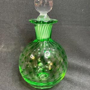 Green Art Glass Perfume Bottle with Stopper