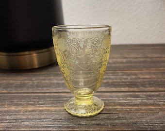 Antique Hazel Atlas Florentine No.1 Footed Juice Tumbler/ Poppy Pattern/ Yellow Depression Glass