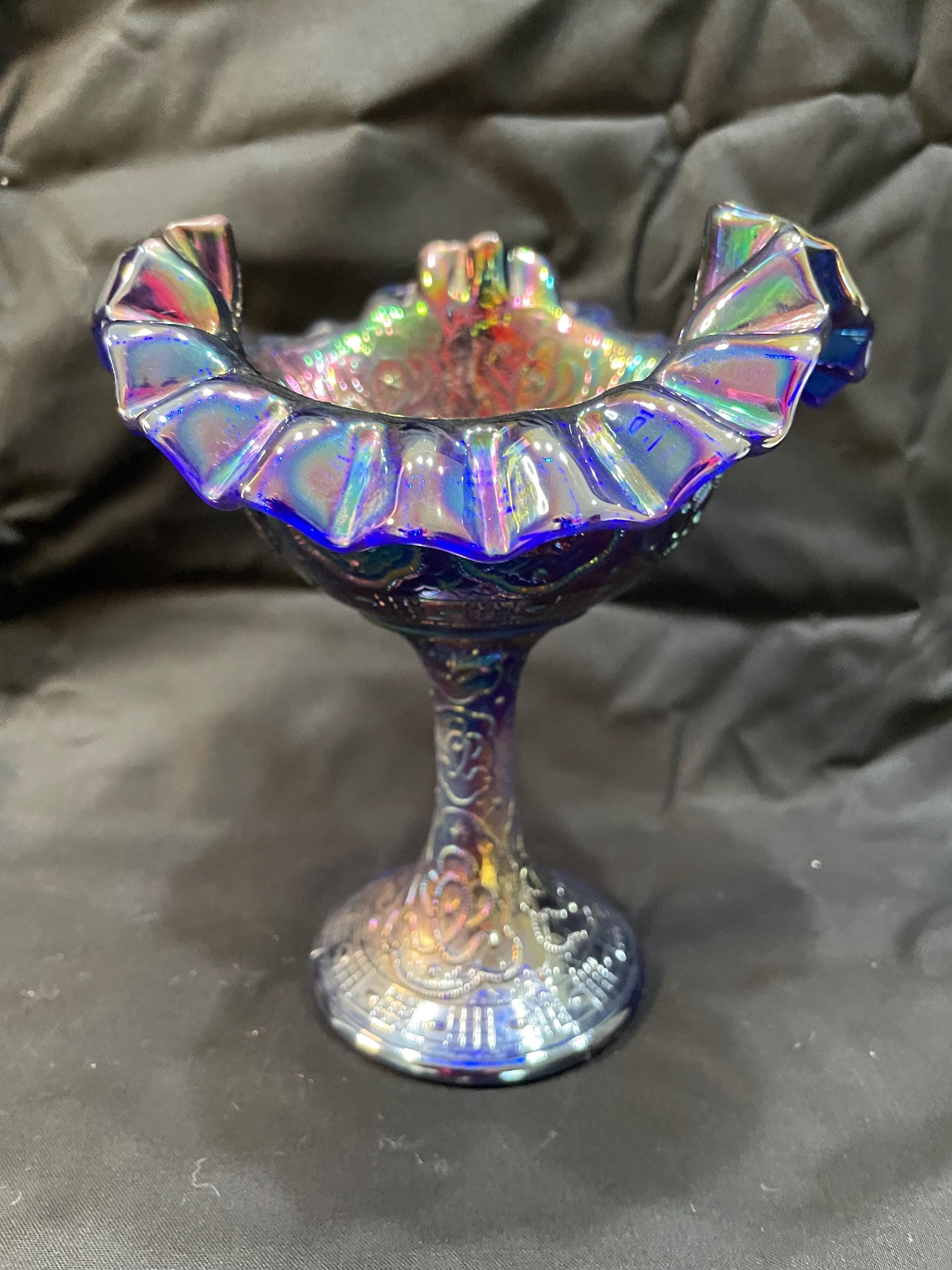 Fenton Iridized Cobalt Blue Carnival Glass Persian Medallion