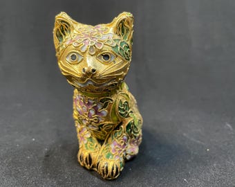 Vintage Cloisonne Cat Figurine