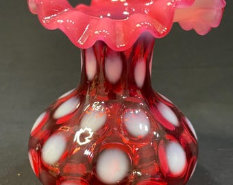フェントンクランベリードット Vintage Fenton Cranberry Opalescent Coin Spot Dot Optic