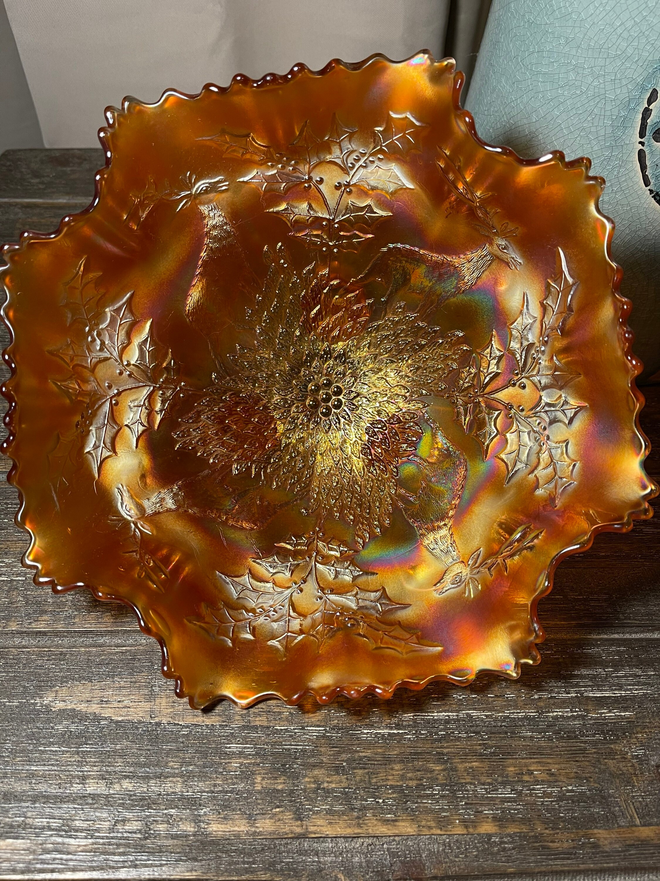 Vintage Orange Carnival Glass Iridescent Footed Large 10 Etsy