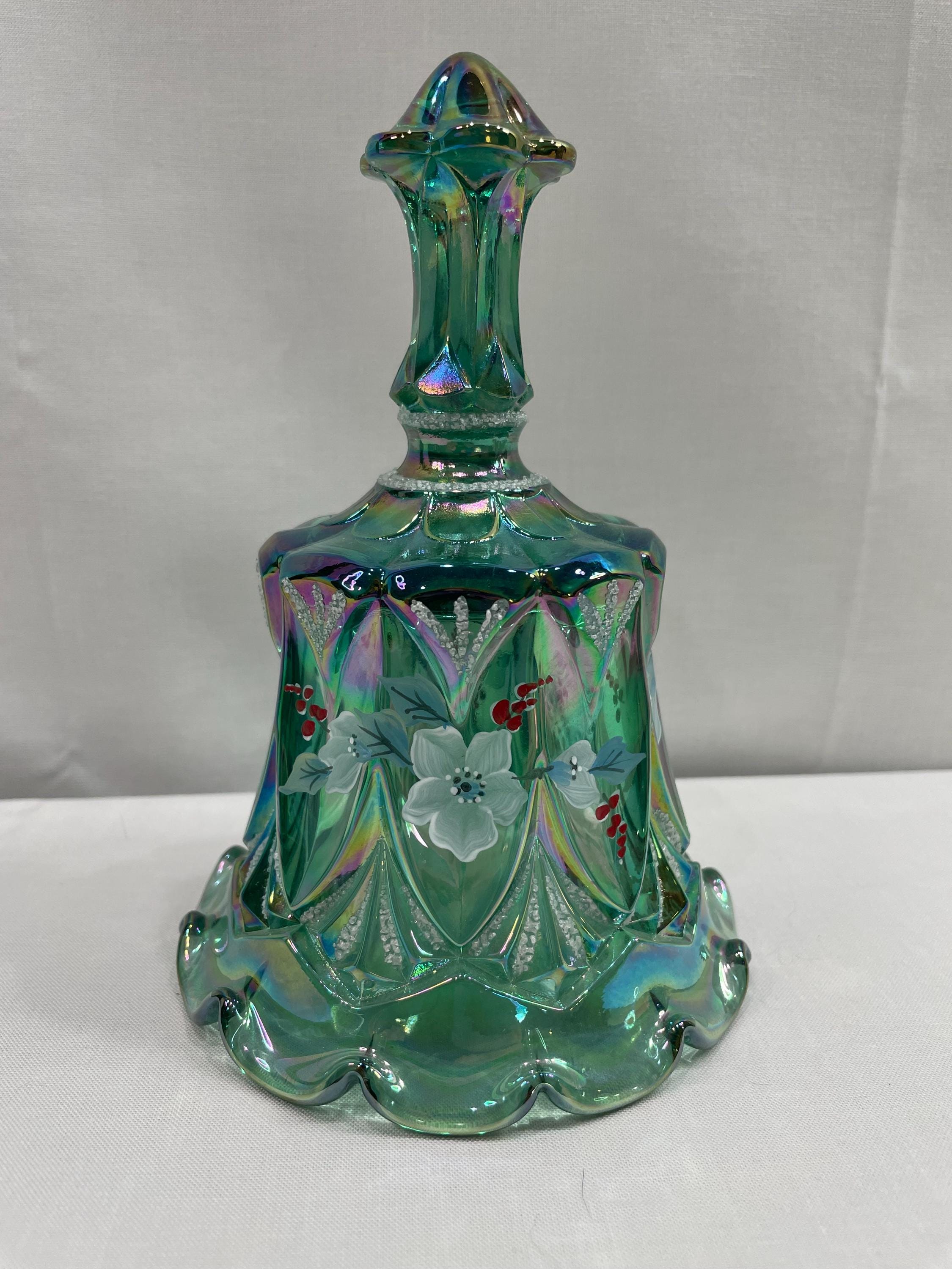 Fenton 1997 Green Glass Christmas Bell Hand Painted and Signed by