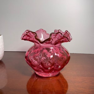 Vintage Fenton Cranberry Pink Vase with Ruffled Edge