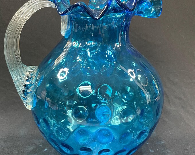 Vintage Fenton Blue Thumbprint/coin Dot Pitcher With Ruffled Edge - Etsy