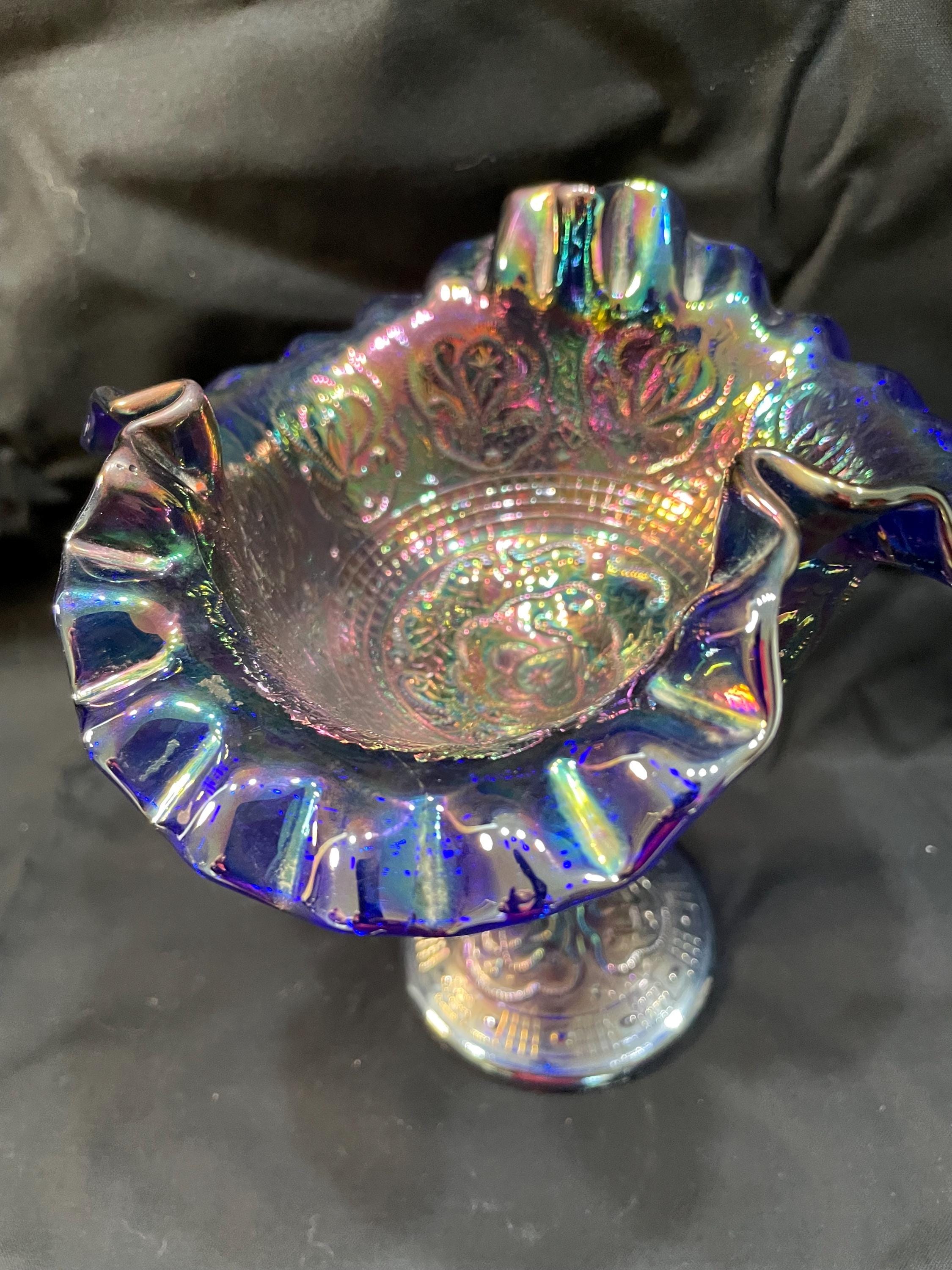 Fenton Iridized Cobalt Blue Carnival Glass Persian Medallion