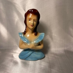 Vintage Woman Figurine- Blue Eyes & Dress