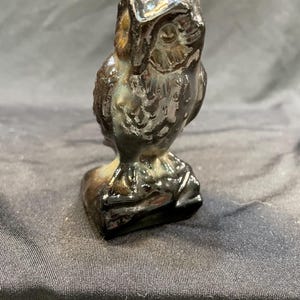 Vintage Boyd Black Marble Slag Glass Owl Figurine