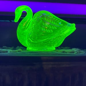 Fenton Opalescent Glass Swan Dish Hand Painted and Signed by the Artist