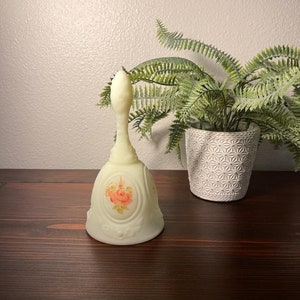 Vintage Fenton Custard Glass Bell Hand Painted and signed by Artist
