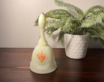 Vintage Fenton Custard Glass Bell Hand Painted and signed by Artist