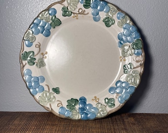 Antique Metlox Poppytrail Sculptured Blue Grape Pattern Ceramic Dinner Plate